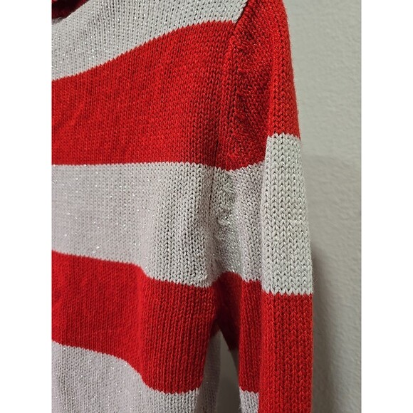Bongo Y2K Holiday Red White Stripe Shawl Collar Long Sweater Womens Lge Metallic - Picture 5 of 7